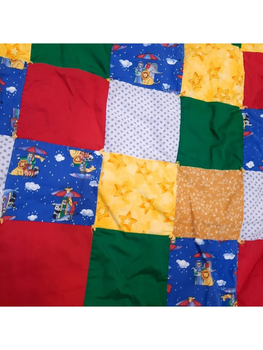 Vintage Noah's Ark baby Quilt Handmade Nursery Bedding Primary colors Patchwork